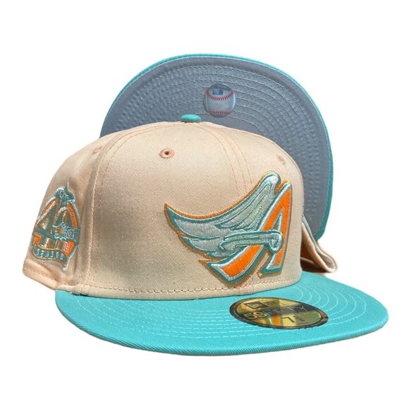 New Era Los Angeles Anaheim Angeles 59FIFTY Fitted Hat 40 Years Peach/Mint - Picture 1 of 6